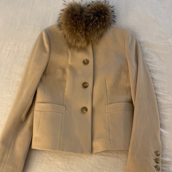 Ann Taylor Wool Camel Coat Fur Collar - Picture 1 of 9